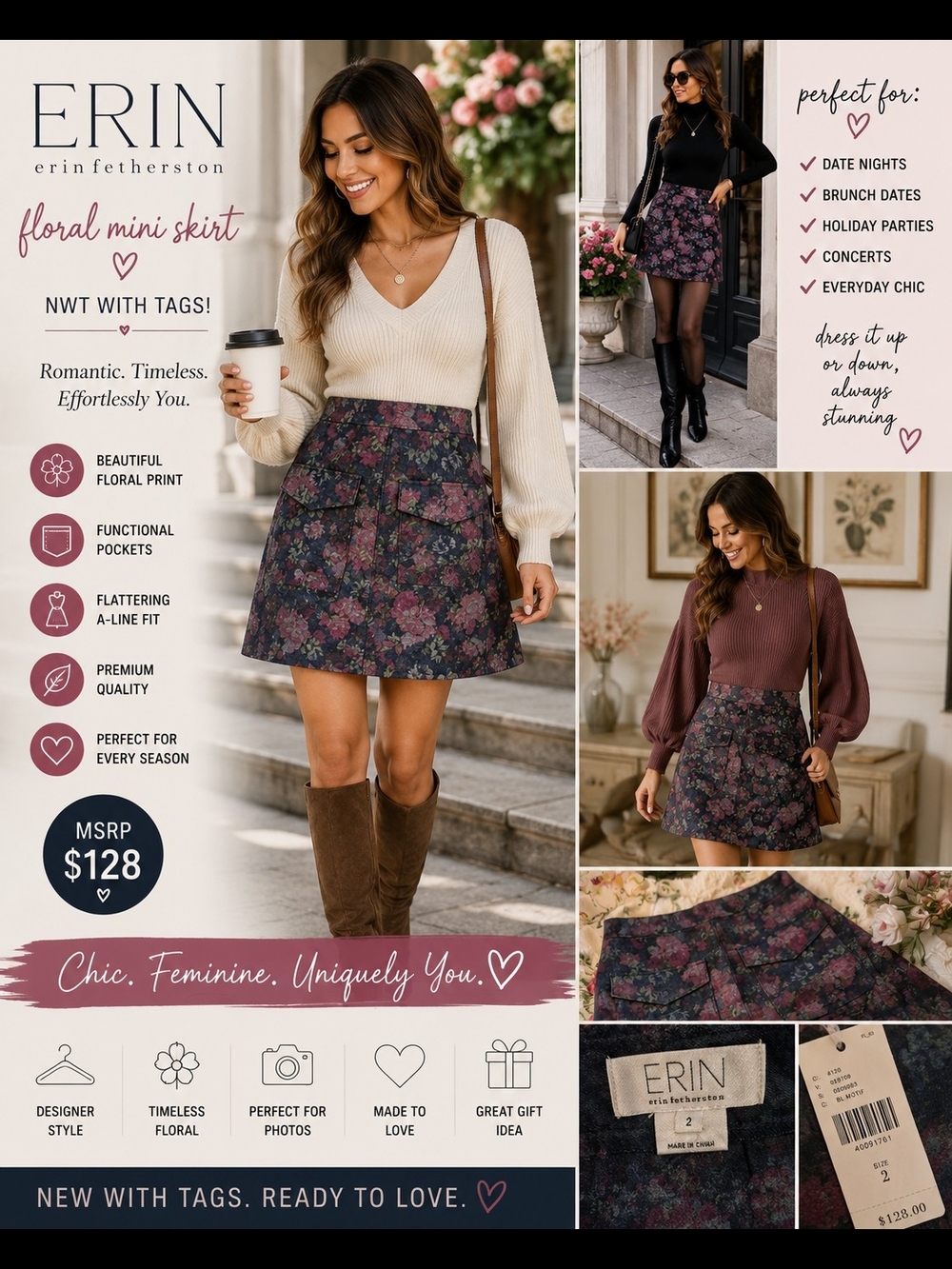 ✨ NWT ERIN by Erin Fetherston Floral Mini Skirt Size 2 | Anthropologie ✨️